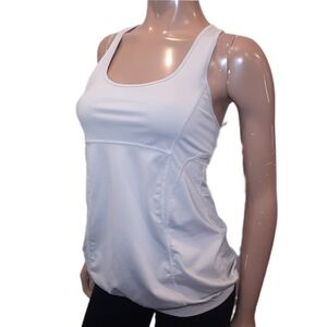JOE FRESH Yoga Tank Top Solid Racerback Shelf Bra Blouson Hem Breathable Mesh